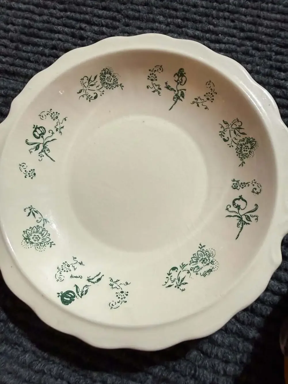 Vintage 1981 Ceramic Creamer Pitcher and Saucer Set with Green Floral Transferwa